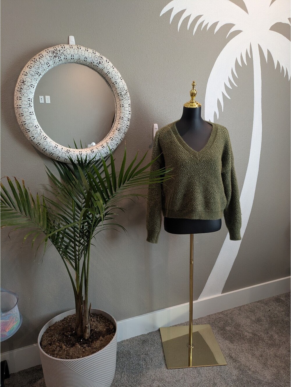 Olive Green V-Neck Knit Sweater